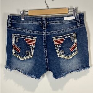 Vigoss Blue Jean Shorts with Patriotic American Flag Design